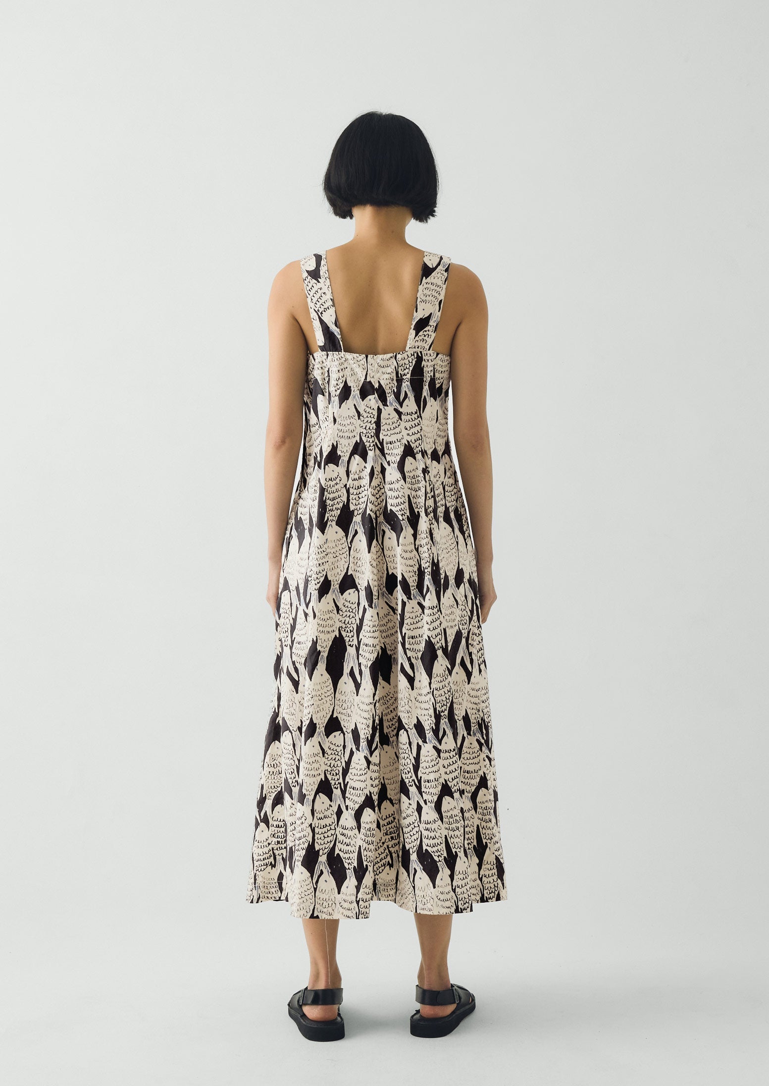 Market Fish Print Cotton Poplin Dress | Slate - Image 6