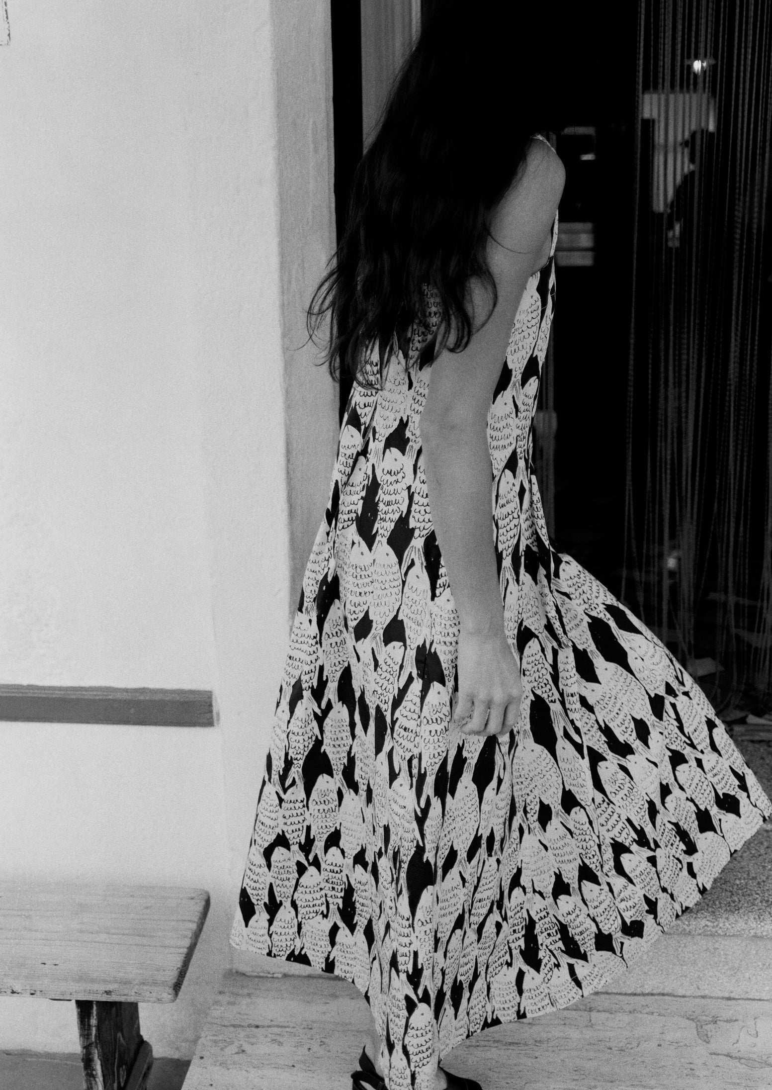 Market Fish Print Cotton Poplin Dress | Slate - Image 8