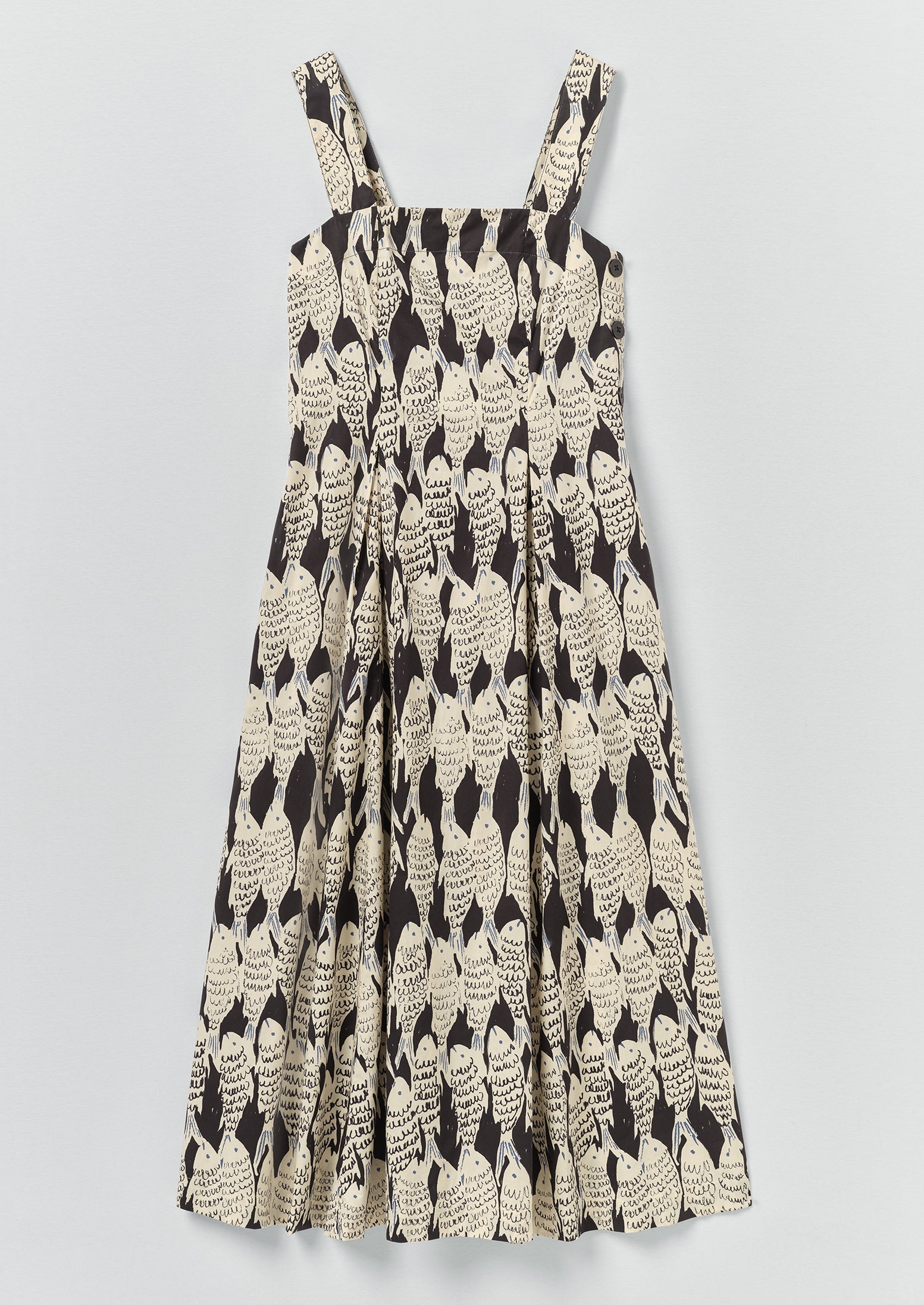 Market Fish Print Cotton Poplin Dress | Slate