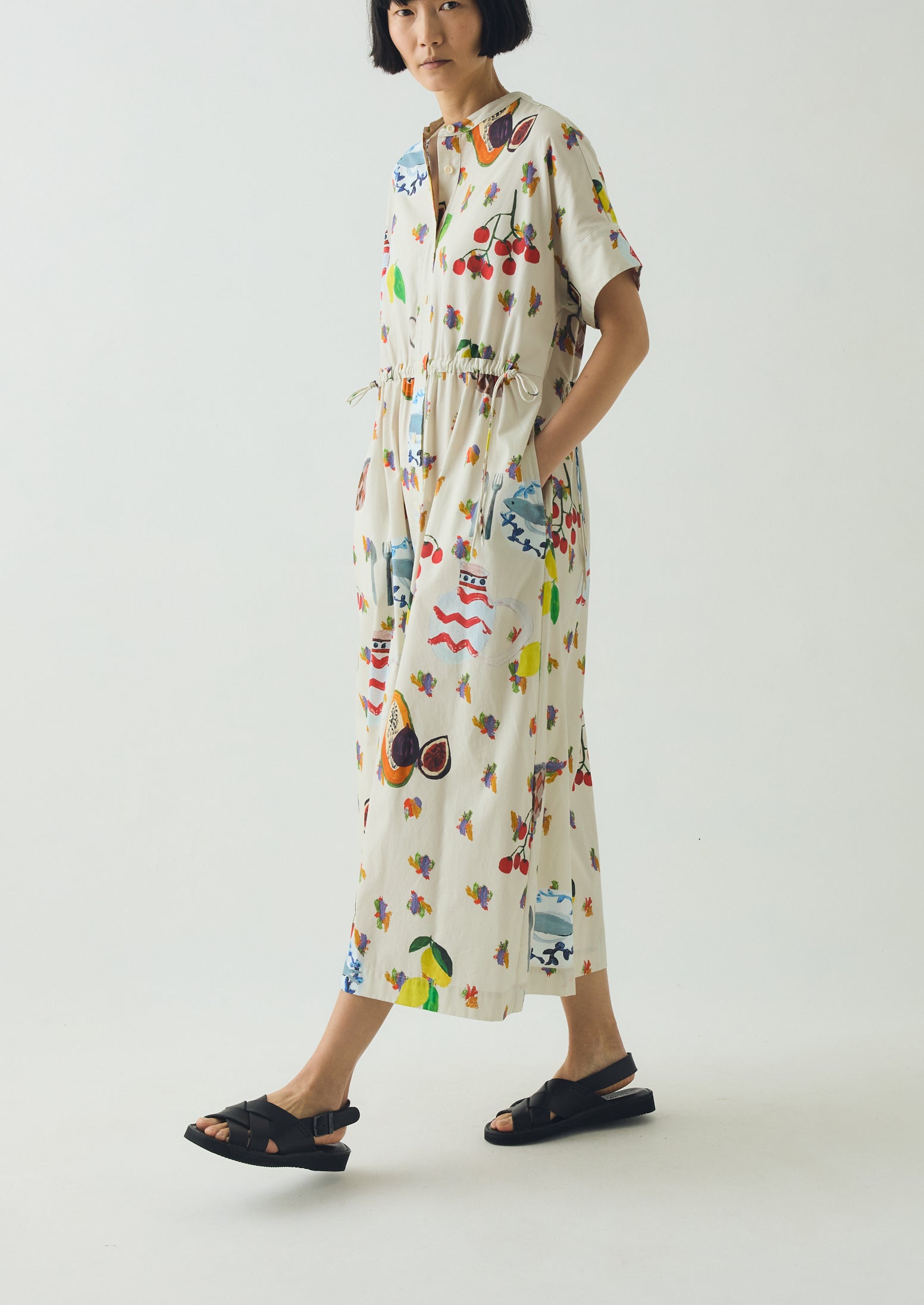 Table Setting Print Cotton Dress | Ecru Multi - Image 2