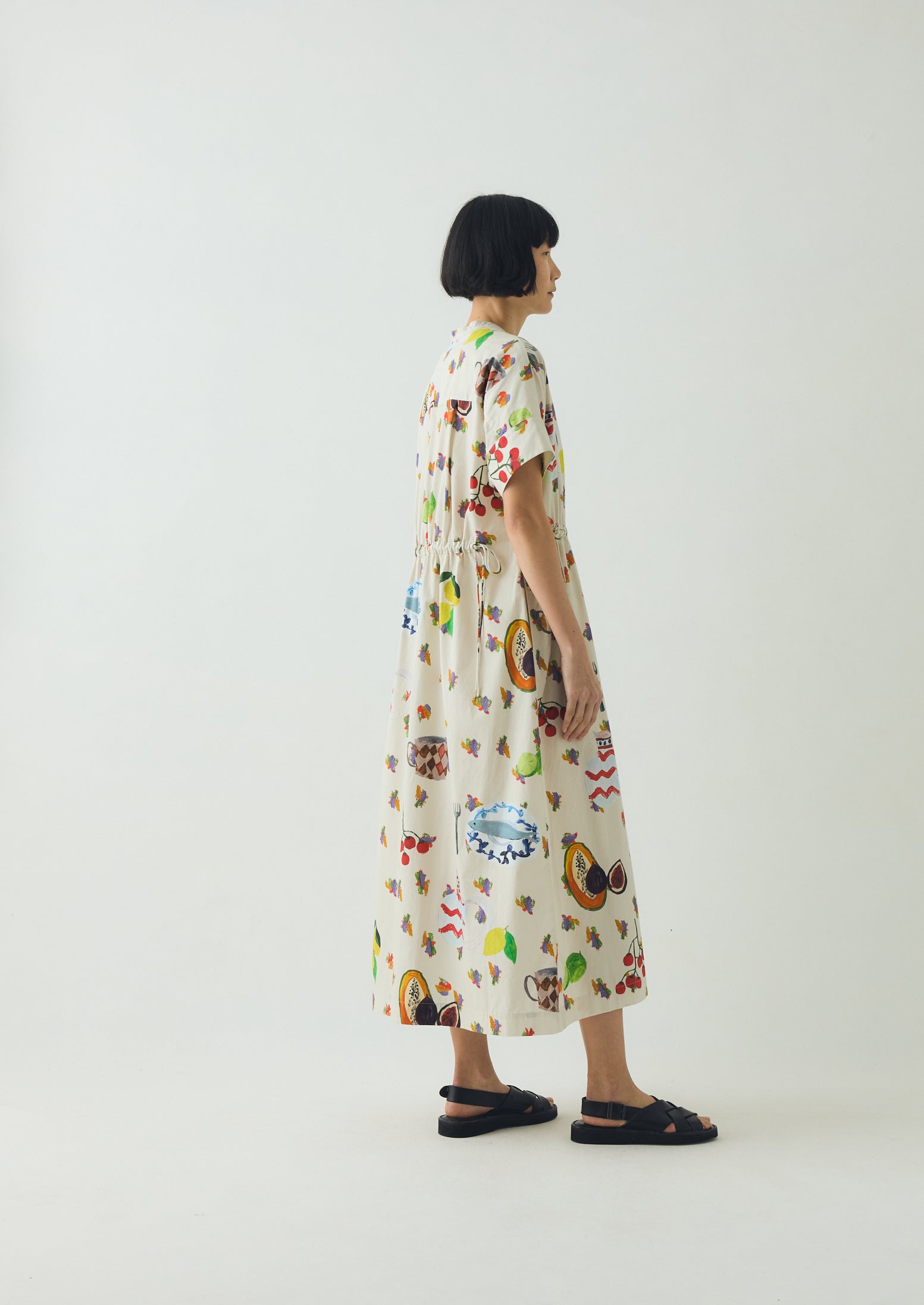 Table Setting Print Cotton Dress | Ecru Multi - Image 4