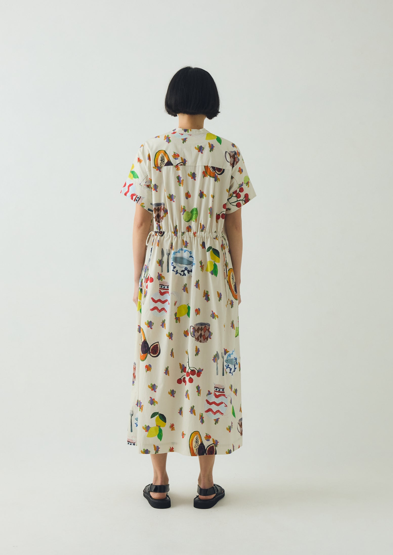 Table Setting Print Cotton Dress | Ecru Multi - Image 5