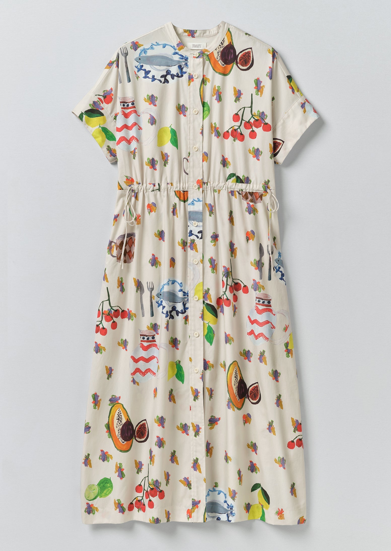 Table Setting Print Cotton Dress | Ecru Multi