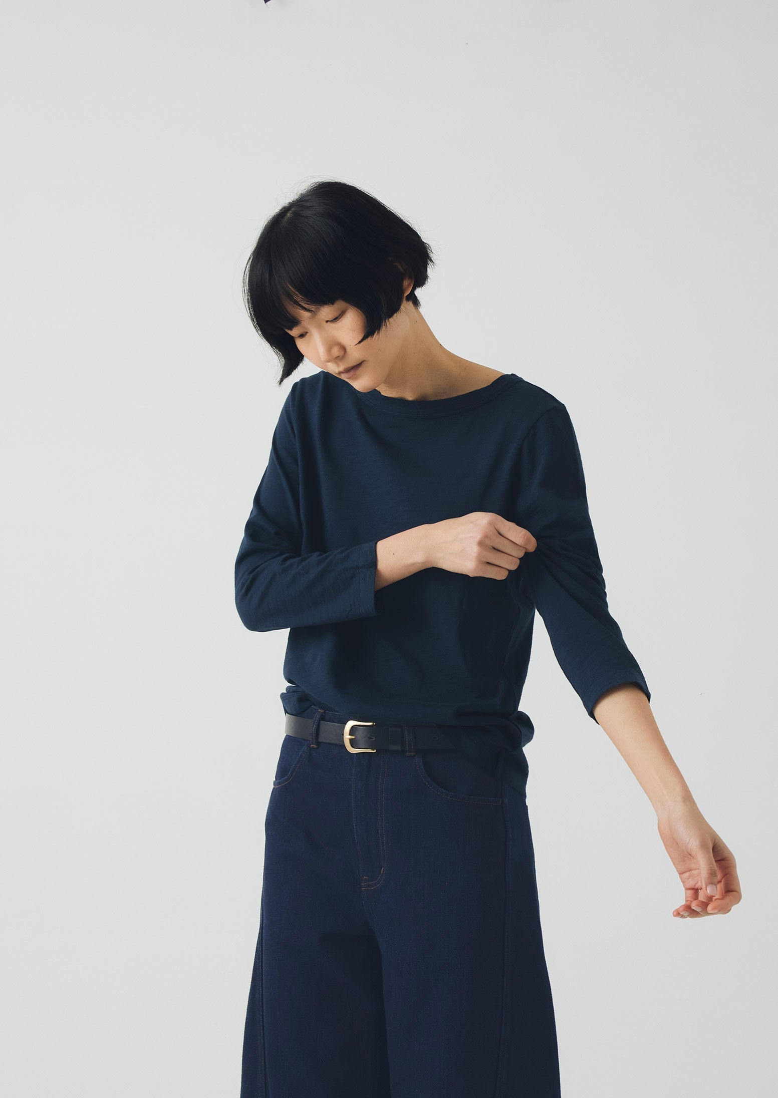 Lia Cotton Boat Neck Tee | Dark Navy - Image 2