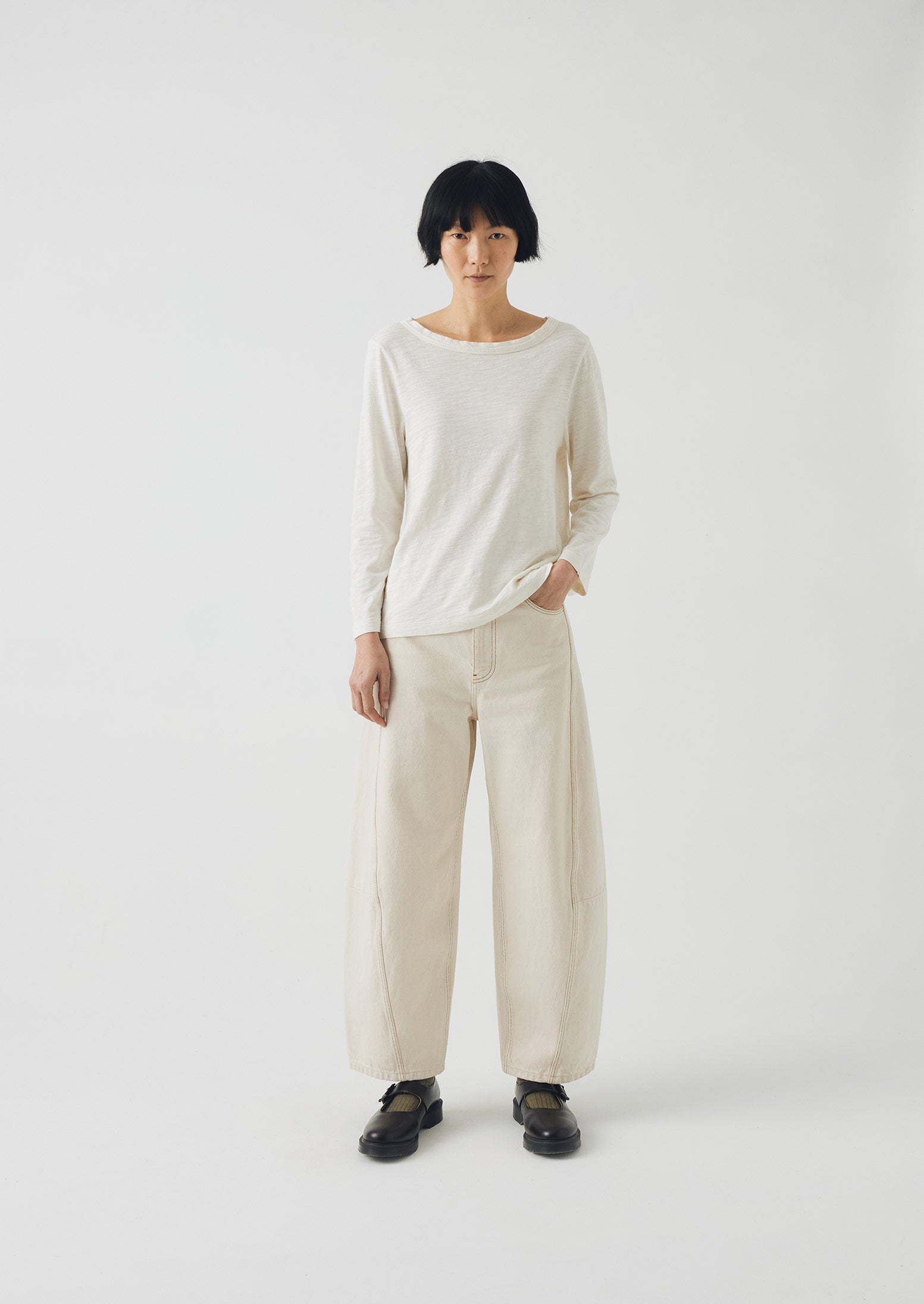 Lia Cotton Boat Neck Tee | Chalk - Image 2