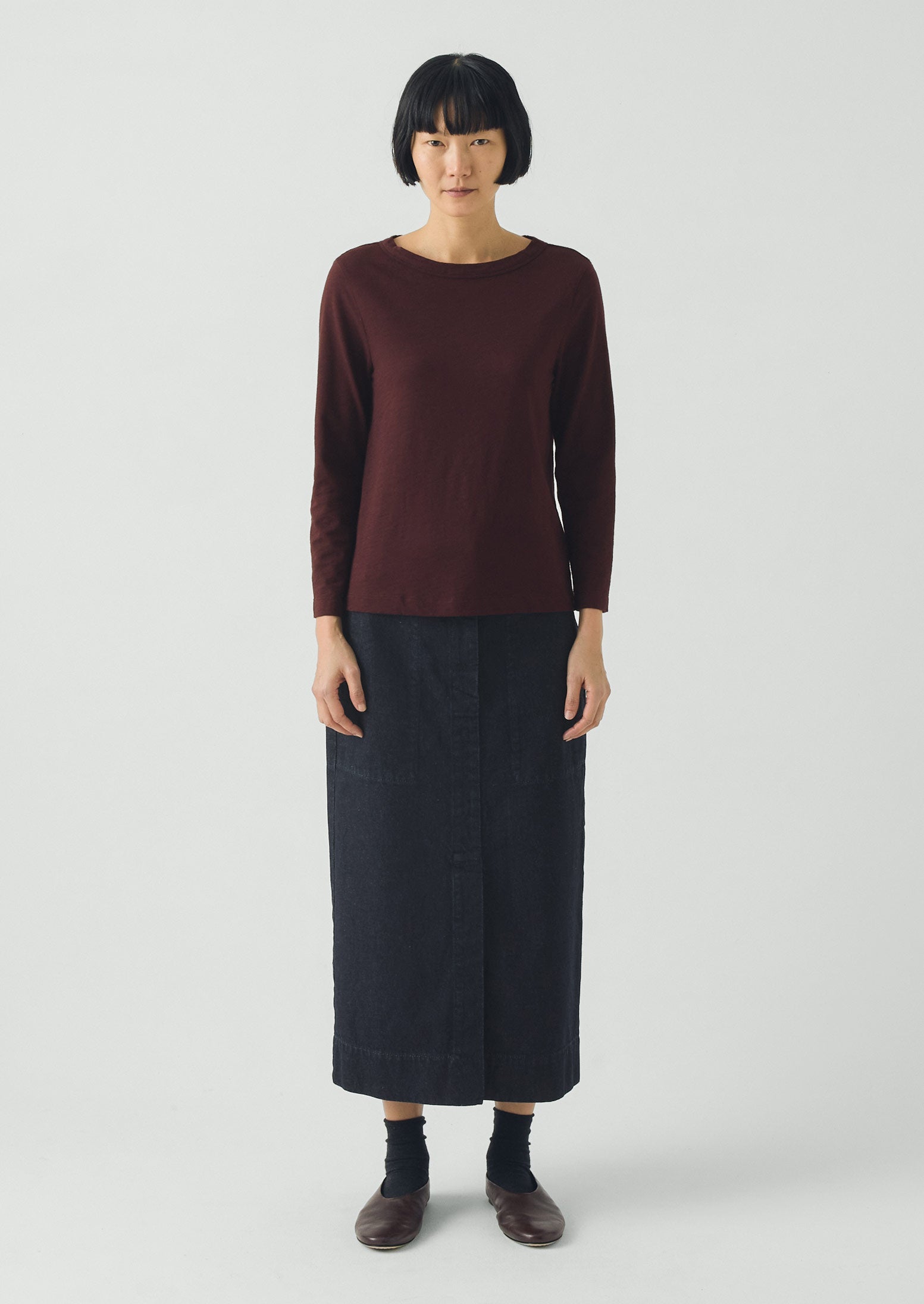 Lia Cotton Boat Neck Tee | Beetroot - Image 4