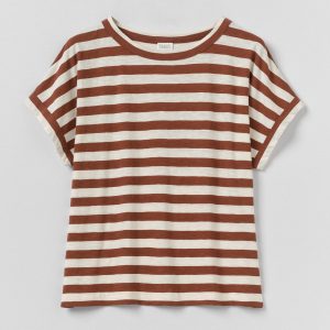 Alda Maypole Stripe Cotton Easy Tee | Red Rock/Ecru
