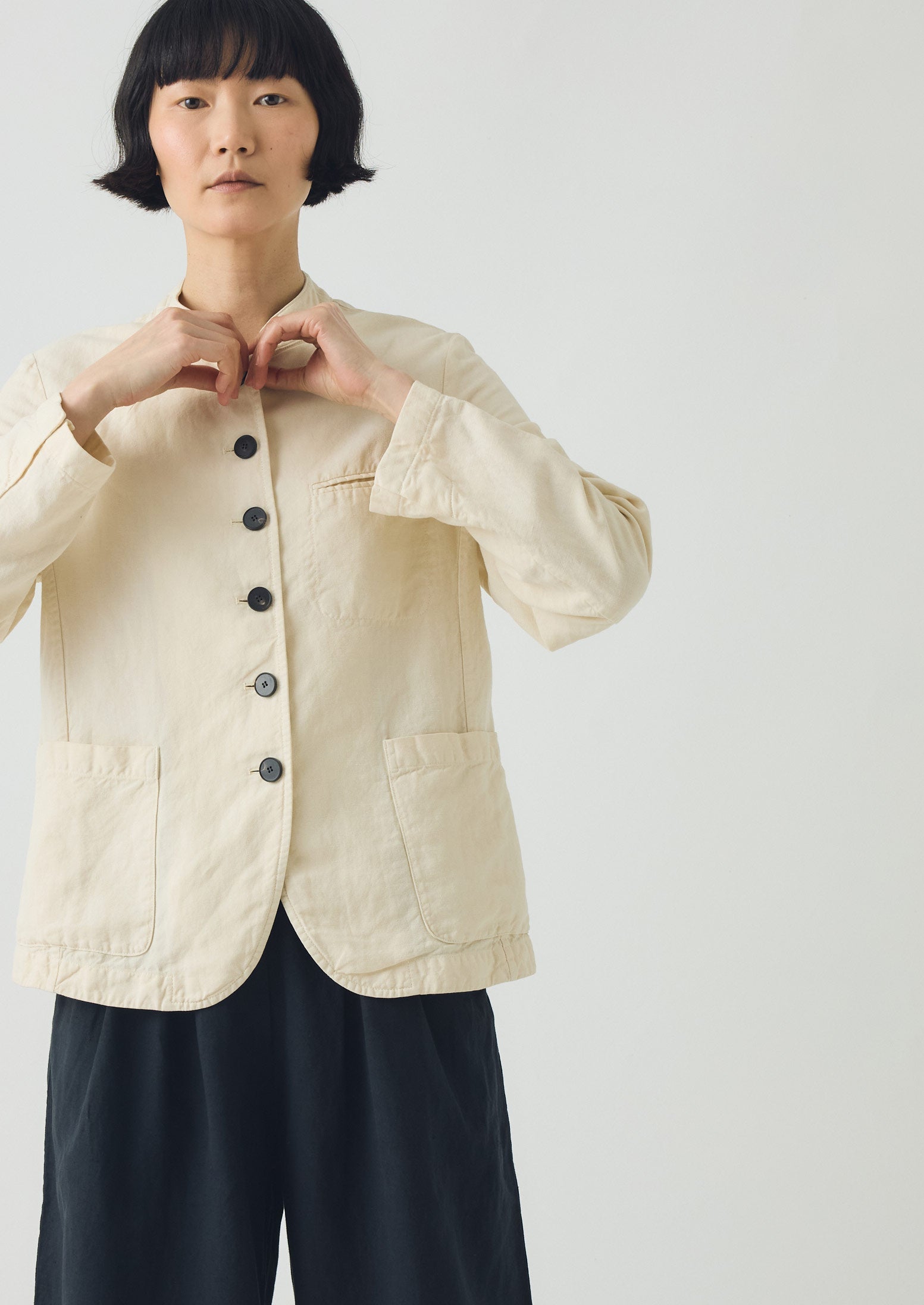Cotton Linen Neat Jacket | Parchment - Image 2