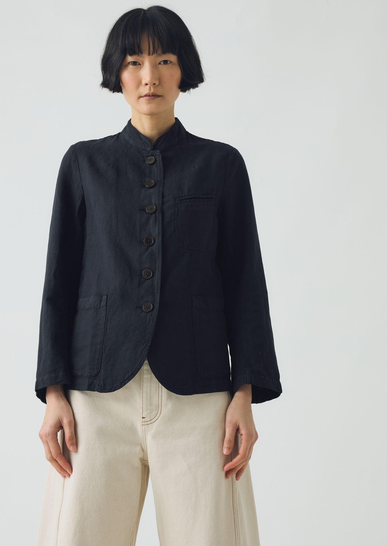 Cotton Linen Neat Jacket | Slate - Image 2
