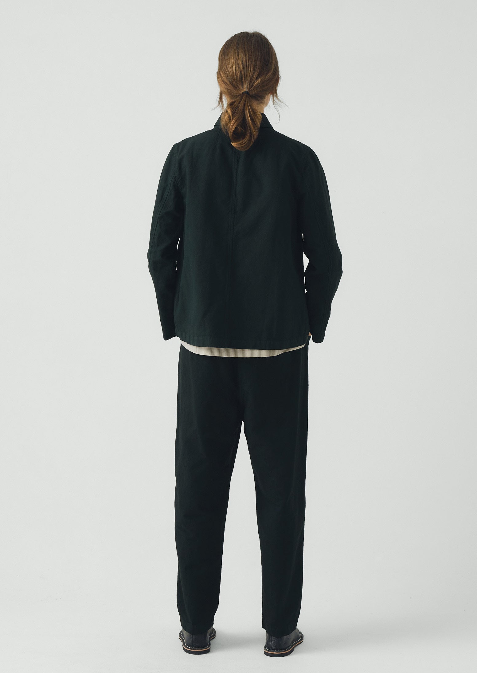 Hal Micro Houndstooth Cotton Linen Workwear Jacket | Oil Green - Image 4