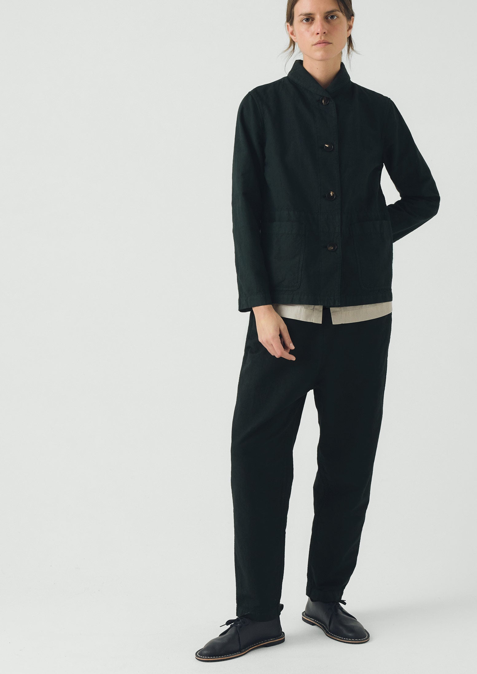 Hal Micro Houndstooth Cotton Linen Workwear Jacket | Oil Green - Image 5