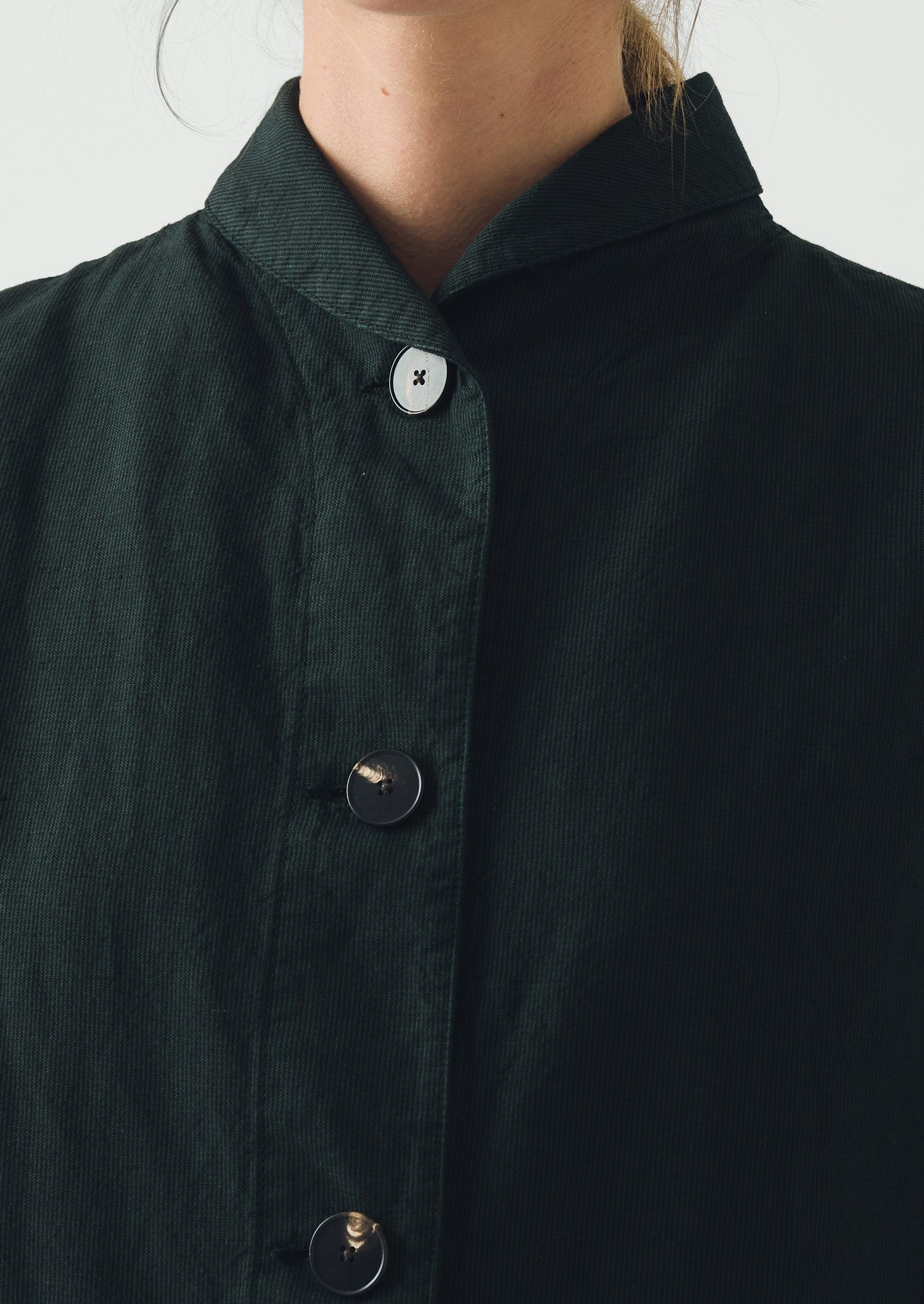 Hal Micro Houndstooth Cotton Linen Workwear Jacket | Oil Green - Image 6