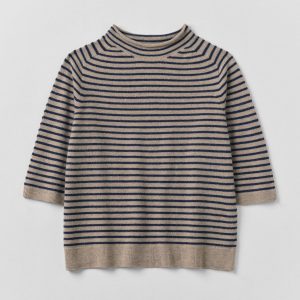 Stripe Wool Cashmere Half Sleeve Sweater | Biscuit/Anthracite