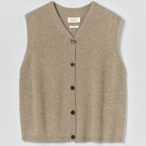 V Neck Wool Cashmere Tank | Stone Melange