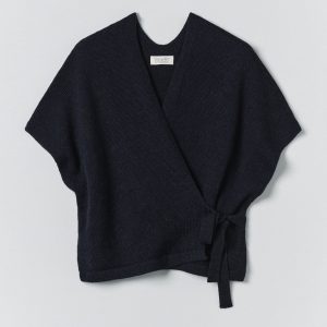 Wool Alpaca Knitted Wrap | Navy