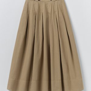 Pleated Cotton Linen Poplin Skirt | Ash Brown