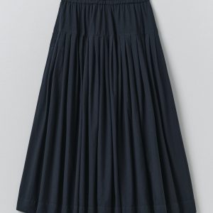 Pleated Raised Stripe Cotton Skirt | Slate