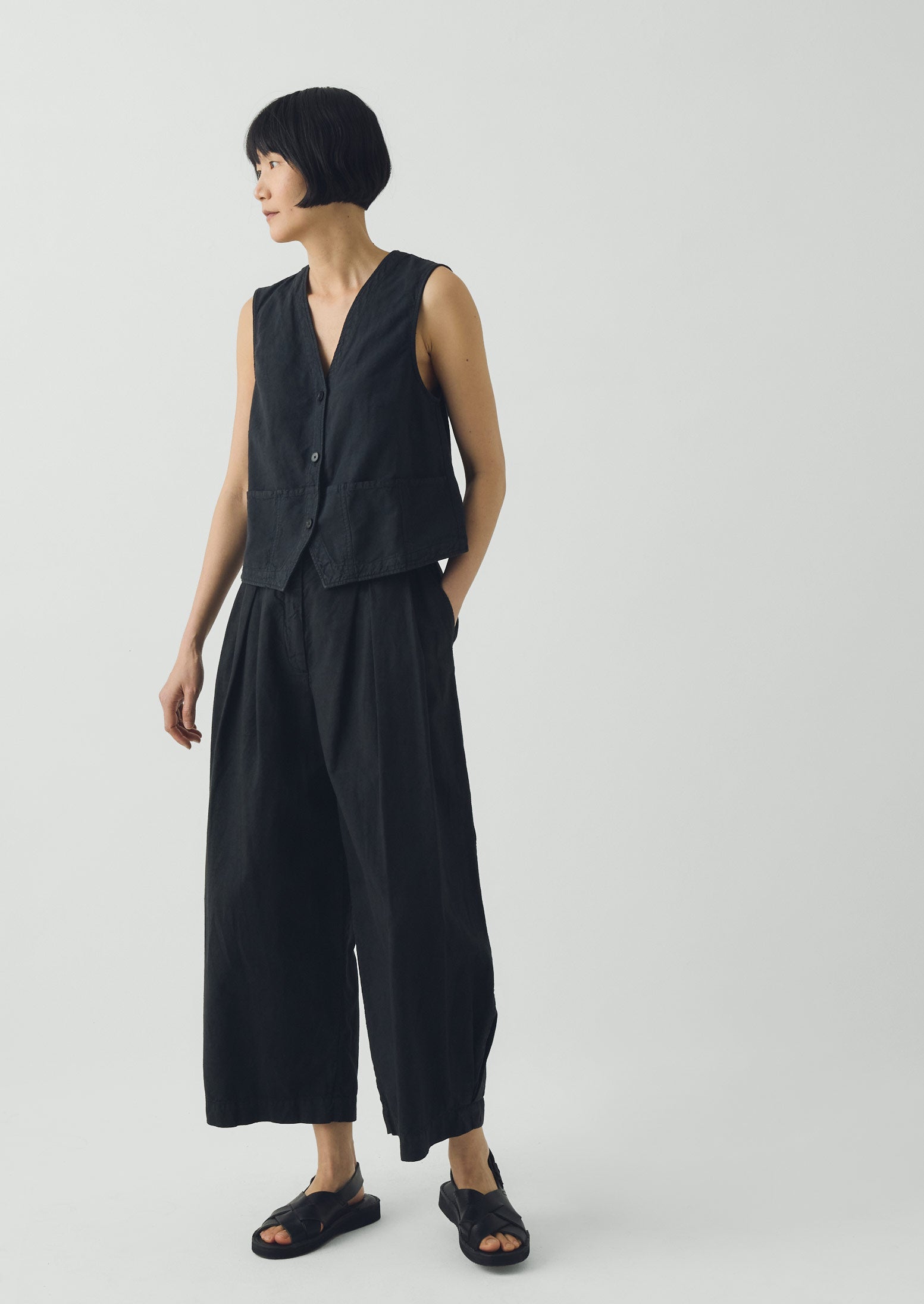 Carys Cotton Linen Canvas Wide Leg Pants | Soft Black - Image 2