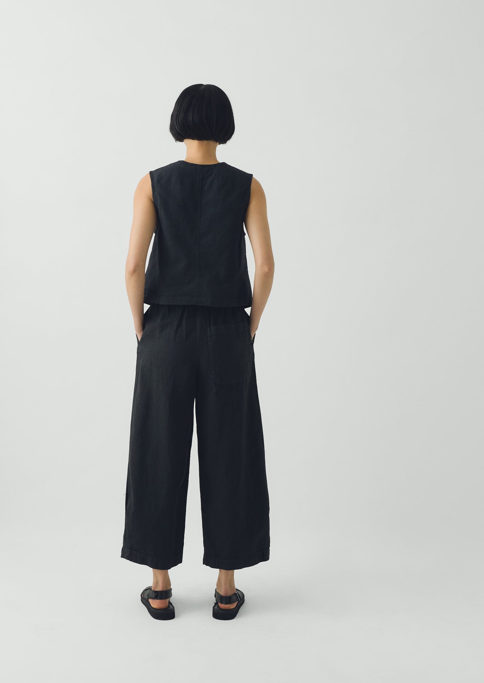 Carys Cotton Linen Canvas Wide Leg Pants | Soft Black - Image 5
