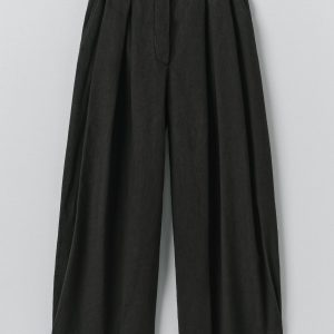 Carys Cotton Linen Canvas Wide Leg Pants | Soft Black