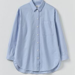 Cotton Oxford Oversized Long Shirt | Chambray Blue