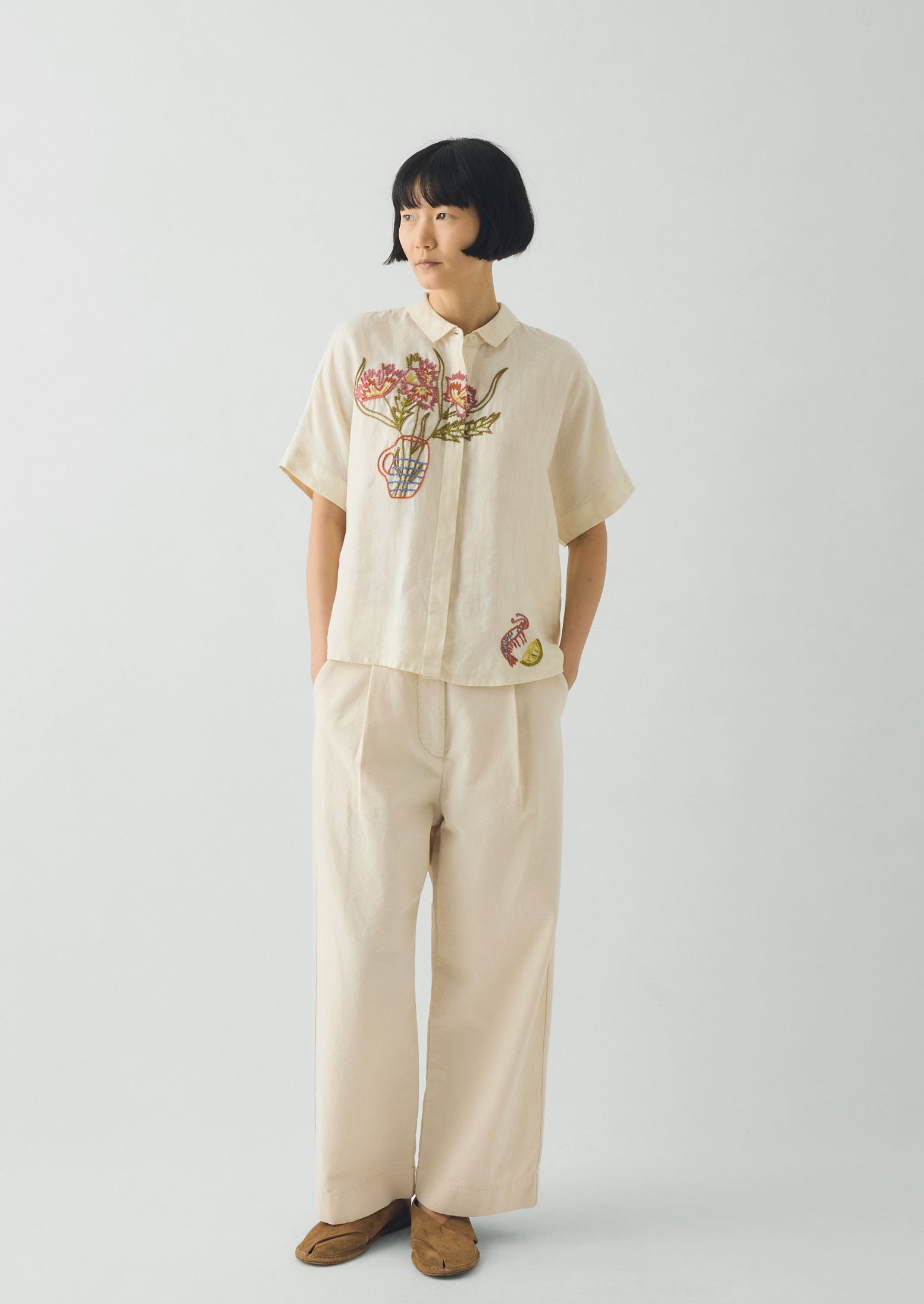 Embroidered Al Fresco Linen Shirt | Lemon Posset - Image 5