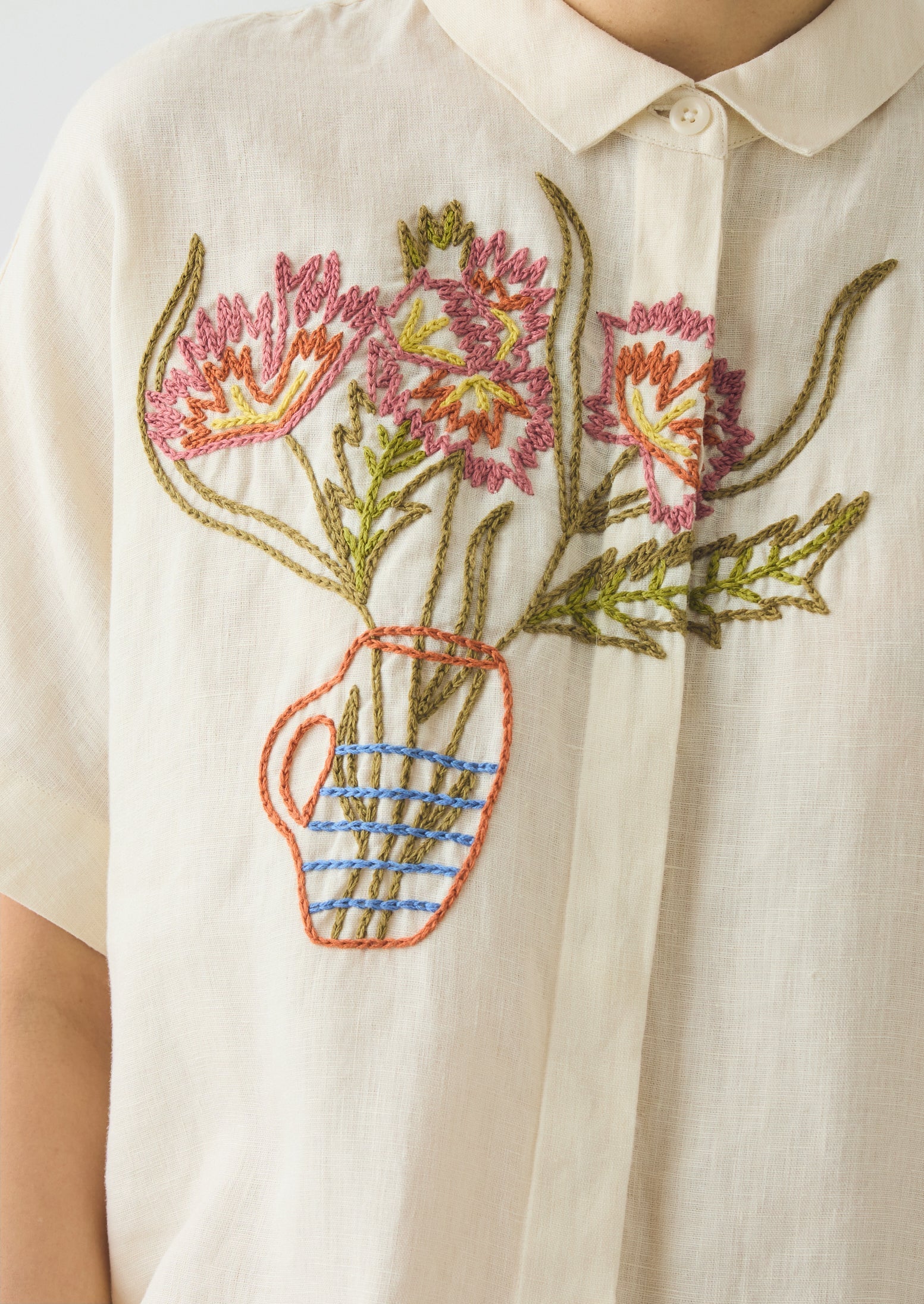 Embroidered Al Fresco Linen Shirt | Lemon Posset - Image 7