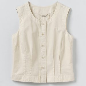 Cotton Linen Poplin Sleeveless Top | Ecru