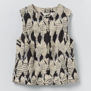 Market Fish Print Cotton Poplin Top | Slate