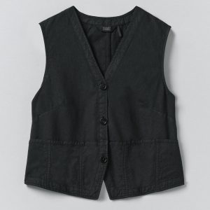 Cotton Linen Canvas Waistcoat Top | Soft Black