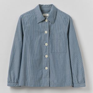 Baya Patch Pocket Stripe Cotton Shirt | Chambray Blue/Ecru